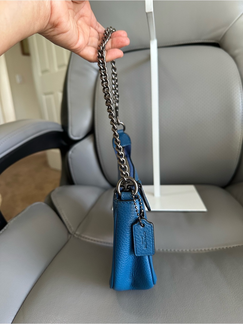 Coach Nolita 19 C1580-F53340 Blue Leather Mini Bag w/ Gunmetal Chain Strap, VGUC - Picture 3 of 8